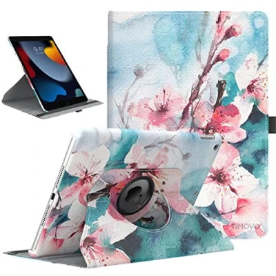 Bild av TiMOVO Case for New iPad 9th Generation 2021/8th Gen 2020/7th 2019, 360 Degree Rotating Stand Protective Cover, Smart Swivel with Auto Sleep/Wake Fit 10.2 inch Peach Blossom