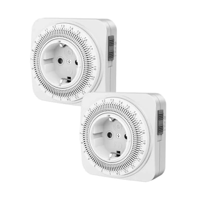 Bild av DEWENWILS 2 pack mekaniska programmerbara uttag, 24 timmars analog timer med 96 segment (15 min vardera) barnsäkerhet för lampor, kaffebryggare, 16 A/3680 W, CE certifierad