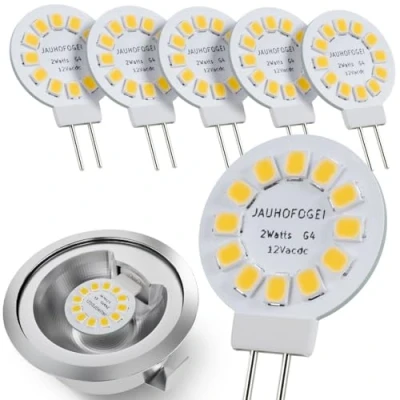 Bild av JAUHOFOGEI LED lampa 12 Volts G4 platt vit neutral 4000K motsvarande halogenlampa JC 12V 20W mini glödlampa för ugnsugnsfläkt Halogene 2 Watt infälld spotlight 6 st