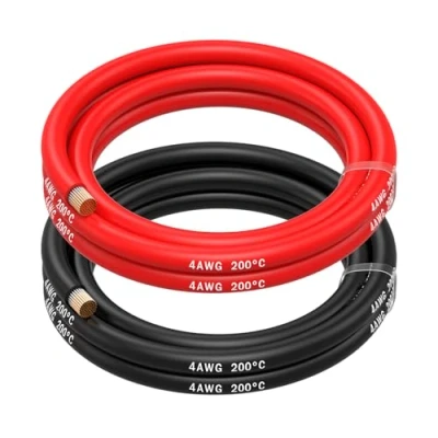 Bild av MMOBIEL 4 AWG Elektrisk Silikonkabel Gauge (21,2mm²) Förtennad Kopparkabel 2 Separata Kabeln Röd &amp; Svart Varje 1,5m / 5ft för Kylskåp, Luftkonditioneringsapparater, Bilbatteri, Svetsbatteri