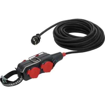 Bild av Brennenstuhl Professional grenuttag med förlängningssladd/grenkontakt 4 faldigt (15m kabel i svart, byggplatsanvändning och permanent utomhusanvändning, IP54, uttag 45 arrangemang)