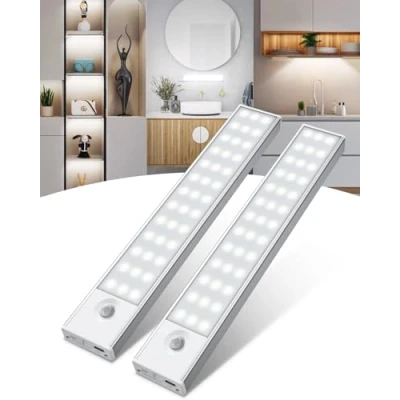 Bild av under skåp kökslampor, 2 pack 78 LED kökslampor rörelsesensor lampor inomhus med 4 lägen, uppladdningsbara skåplampor diskbänk för garderob, kök, trappa