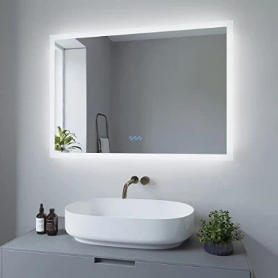 Bild av AQUABATOS 100 x 70 cm badrumsspegel med belysning, badrumsspegel, LED ljusspegel, väggspegel, energisparande, varmvit 3 000 K, neutral vit 4500 kall 6000 spegeluppvärmning, IP44, CE