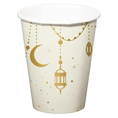 Bild av Folat Eid Mubarak Ramadan dekoration drickkopp guld vit 250 ml 8 stycken stjärna måne tillbehör