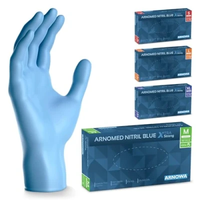Bild av ARNOMED engångshandskar blå extra starka, i M, 50% tjockare nitrilhandskar, 1000 st, puderfria engångshandskar, latexfria gummihandskar, S, L &amp; XL