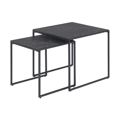 Bild av AC design möbler intielise kvadratiskt set om 2, bordsskiva i svart marmorutseende, soffbord minimalistisk design, sidobord vardagsrum, accentbord hall, 1 st