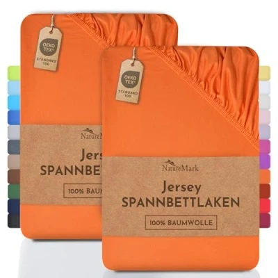 Bild av NatureMark 2 pack dra på lakan i jersey, formsydda lakan, 100% bomull, finns många storlekar och färger. Märkeskvalitet Oeko Tex Standard 100 120 x 200 cm terrakotta