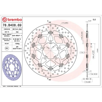 Bild av BREMBO Bromsskiva Serie Oro Fram 310mm 4,5, 4.5mm 5 hålad, tvådelad bromsskiva, flytande 78B40869 Bromsskivor