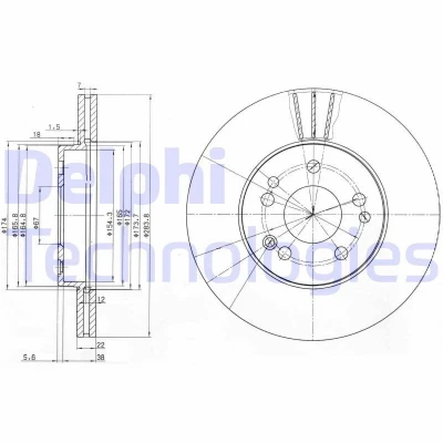 Bild av DELPHI BG2345 Disque de frein 284 22 5 ventilé huilé non traité sans roulement roue, bague ABS MERCEDES BENZ: W124 Berline, 190