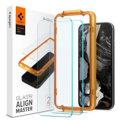 Bild av Spigen AlignMaster Skärmskydd kompatibel med Google Pixel 8a, 2 Stycken, met sjabloon voor installatie, kristallklart, Responsiv Touch, Case friendly, 9H härdat Glas