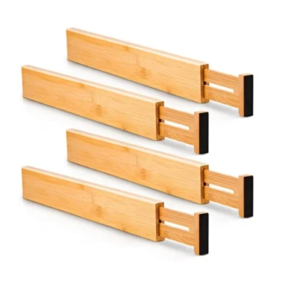 Bild av Utoplike kökslådeavdelare i bambu, justerbar låda, organiserare, fjäderbelastad, köksredskap, organiserare (4 pack), byrå, badrum, skötbord