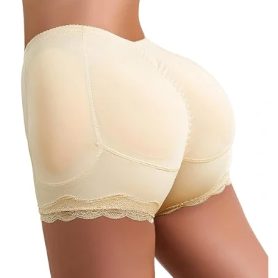 Bild av Bcenoilua Kvinnors formande trosor uppåtriktad rumpa vadderad spets platt mage kontroll shapewear push up hip osynlig Butt Lifter Panty, Beige färg, S