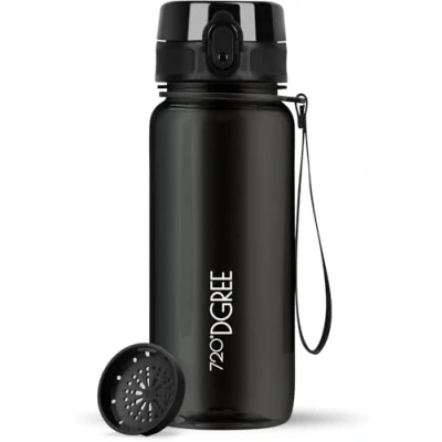 Bild av 720DGREE Vattenflaska &quot;uberBottle&quot; + fruktinfusion 350 ml, 500 650 1 l, 1,5 l BPA fri Tritan, läckagesäker, återanvändbar flaska för sport, gym, fitness, barn, cykel, resor, skola, kontor svart 01 onyx kristallklar 650ml