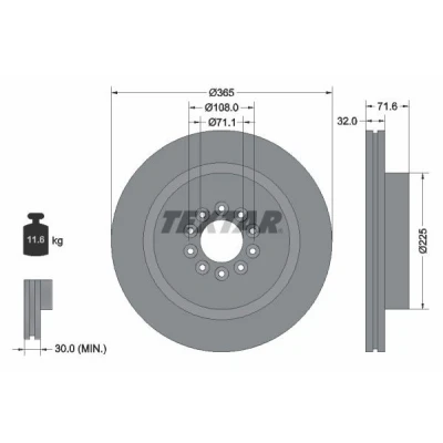Bild av TEXTAR PRO 92223103 Disque de frein 365 32 05/10 108 ventilé l&#039;intérieur revêtu sans boulon fix roue, moyeu roue JAGUAR: XJ Berline