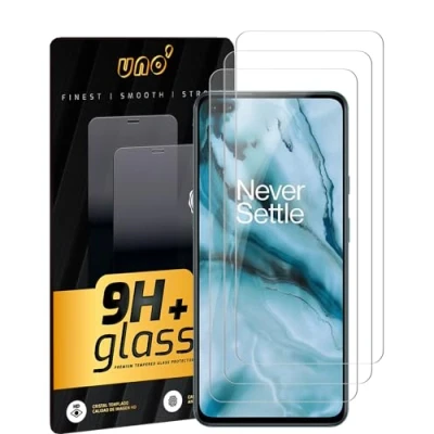 Bild av UNO&#039; 3 st kompatibelt skärmskydd: ONE PLUS NORD 5G/Nord CE 2 2T 5G (6,43 tum), 9H härdat glas, robust, bubbelfritt, fingeravtryckssäkert och reptåligt.