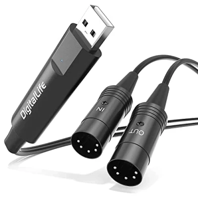 Bild av DigitalLife 1 In/1 Out USB MIDI till 5 Pin Interface Adapter Metallkonstruktion, Kompatibel med Windows/macOS