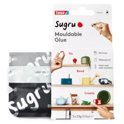 Bild av Sugru by tesa Formbart lim, 3 pack, x 3,5 g, Svart, Vit &amp; Grå mångsidigt lim för dekoration, limning, reparation och kreativa gör det själv projekt