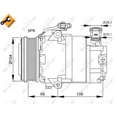 Bild av NRF EASY FIT 32082 compresseur De Climatisation CVC 12 PAG 46 avec huile PAG, bague d&#039;étanchéité OPEL: Zafira A, Meriva Astra G CC