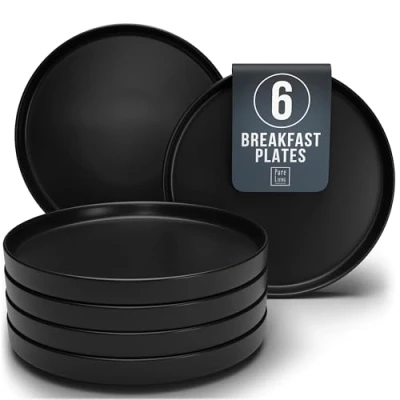 Bild av Breakfast Plates, Set of 6 Manhattan in Black Premium Pottery Set, for Dishwasher, Microwave Stylish Plate Matte Pure Living Tableware Urban Line