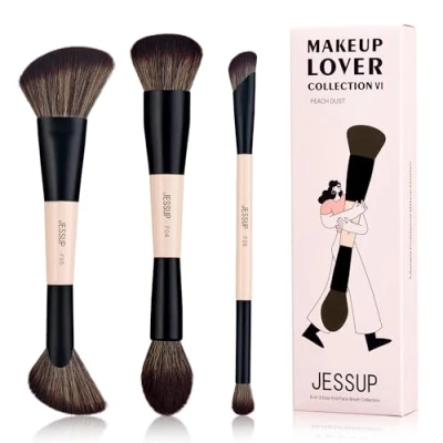 Bild av Jessup Ansiktssminkborstar, 3st Dubbla Sminkborstar Set för Foundation, Kontur, Rouge, Highlighter och Puder, Syntetiska Peach Dust T508