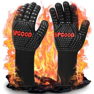 Bild av SPGOOD Grillhandskar värmebeständiga 800 grader brandsäkra handskar matlagningshandskar bakhandskar för kök grill BBQ ugnshandskar, svart (L/XXL)