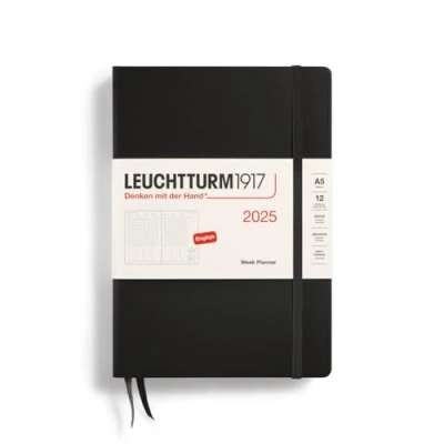 Bild av LEUCHTTURM1917 370793 veckoplanerare medium (A5) 2025, svart, engelska