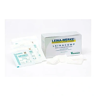 Bild av LEINA WERKE 61010 LEINACOMP muslinkompressor 10 cm x cm, 8 delad, förseglad, parvis, sterila, 2 st.