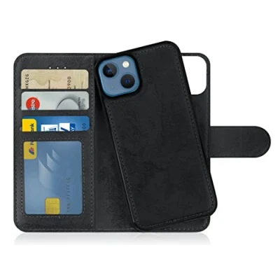 Bild av MyGadget Avtagbart klafffodral, kompatibelt med Apple iPhone 13 magnetiskt Flip Cover PU läderfodral plånboksfodral grå svart