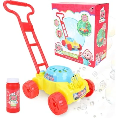 Bild av Toyland® Cocomelon Gräsbubblklippare Skjut längs leksaksgräsklippare med bubbelmaskin Batteridriven Utomhusleksaker &amp; trädgårdslek Bubbleleksaker