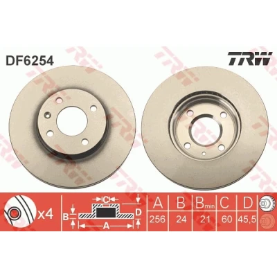 Bild av TRW DF6254 Disque de frein 256 24 4 100 ventilé peint CHEVROLET: Aveo 5 portes, Berline