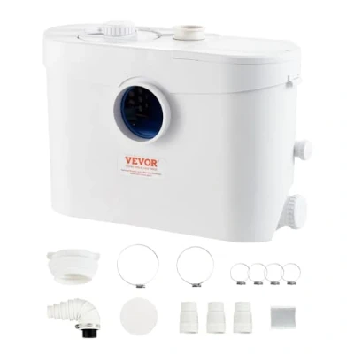 Bild av VEVOR Macerationspump, 700 W, macerationsavloppsumppump med 3 vatteninlopp, 9 600 L/h, lyft 10 m för avloppsvatten, toalett, källare, kök, handfat, dusch, badkar