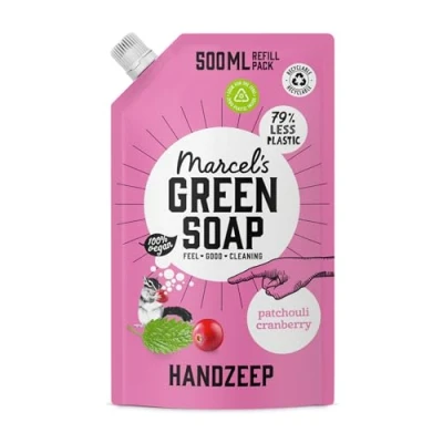 Bild av Marcel&#039;s Green Soap Handtvål påfyllningspaket Patchouli &amp; tranbär flytande tvåldispenser 100% miljövänlig vegansk 97% biologiskt nedbrytbar 500 ml