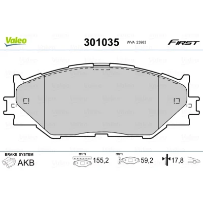 Bild av VALEO 301035 Jeu de plaquettes frein FIRST Essieu avant contact signal d&#039;usure exclu sans tôle anti bruit LEXUS: IS 2, 3