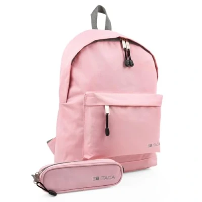 Bild av ITACA Ryggsäck och penna fall. Polyester. Vadderad med övre handtag justerbara handtag. Framficka dubbelstängning. Ryggsäck, Rosa