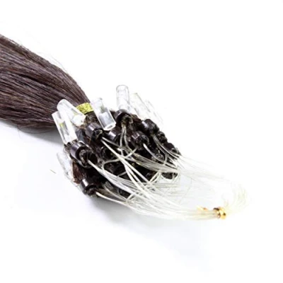 Bild av hair2heart Microring Extensions äkta hår slätt 25 slingor 1 g 40 cm mörkbrun