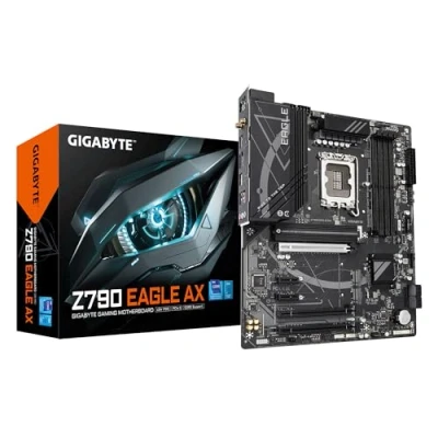 Bild av Gigabyte Z790 EAGLE AX moderkort stöder Intel Core 14:e generationens processorer, 12+1+1fas digital VRM, upp till 7600MHz DDR5 (OC), 3xPCIe 4.0 M.2, Wi Fi 6E, 2.5GbE LAN, USB 3.2 Gen 2