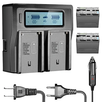 Bild av Neewer 6600 mAh Li ION batteri för Sony NP F970 F960 F975 F570 F750 F770 och LCD dubbel laddare, CN160 FW568 F100 F200 FW700 LED videolampa/skärm
