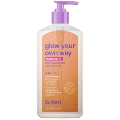 Bild av b.tan Face &amp; Body Clear Self Tan Gel Glow Your Own Way Hydrated Ultra Hydrating, Transfer Resistant, Gradual Sunless Tanning for and Body, Vegan, Cruelty Free Tanner, 8 Fl Oz