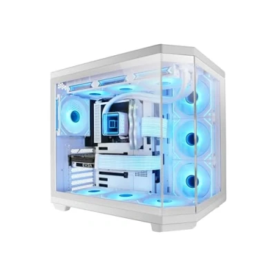 Bild av Mars Gaming MC 3TCORE, anpassat ATX spelfodral, avtagbart härdat glas trippelfönster, dubbel kamera, omvänd kontakt bakplatta kompatibel delvisare, stöd för vätskekylning, vit