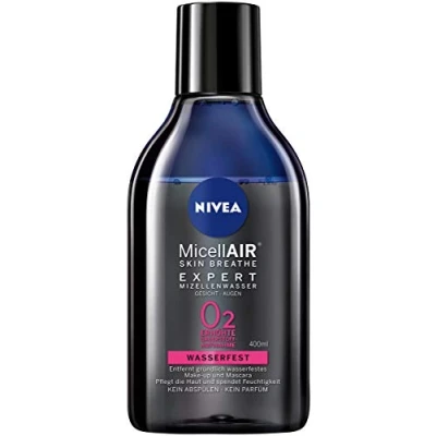 Bild av NIVEA MicellAIR SKIN BREATHE Expert micellevatten vattentät i 2 pack (2 x 400 ml), miceller rengöringsvatten för make up, ökad syreabsorption huden genom sminkborttagare