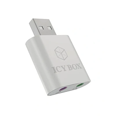 Bild av Icy Box IB AC527 extern USB ljudkort/USB till hörlurar och mikrofon (2 x 3,5 mm) adapter, aluminiumfodral (silver)