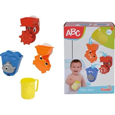 Bild av Simba 104019578 ABC badleksaksset, 3 olika vattenlekaktiviteter, var och en med sugkopp, 1 kopp, 4 delar, total höjd 30 cm, från 18 månader