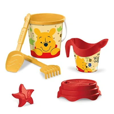 Bild av Mondo 28680 Disney Winnie Bucket, Set med hav av förnyelse leksaker hink, spade, raka, sikt, form, vattenkanna ingår, Multifärg, 17 cm