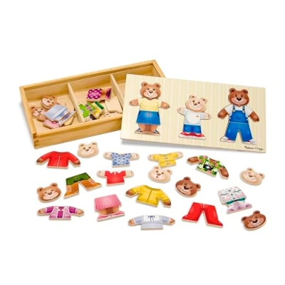 Bild av Melissa &amp; Doug Utklädningspussel björnfamilj i trä , Pussel Träleksak 3+ Present till pojke eller flicka
