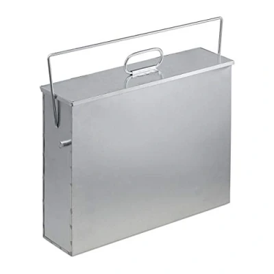 Bild av Relaxdays Askhink, fyrkantig, asklåda med lock, 15 l, galvaniserat stål, askbehållare för öppen spis, grill, ugn, silver