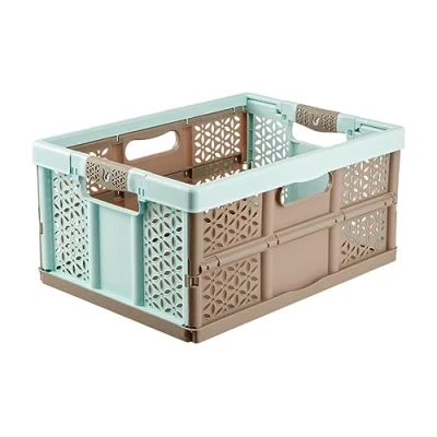Bild av keeeper Robust professionell hopfällbar låda med mjuka handtag, 48,5 x 35 23,5 cm, 32 l, Lea, blå/taupe