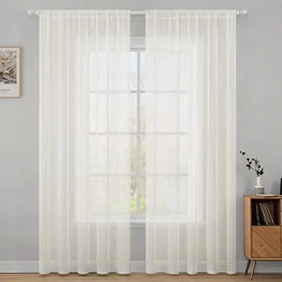 Bild av MIULEE 2 paneler enfärgade genomskinliga fönstergardiner släta eleganta fönsterpaneler/draperier/behandling för sovrum vardagsrum elfenben 140 cm B x 244 L, stångficka