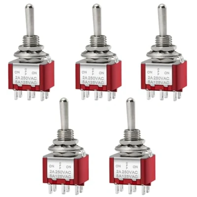 Bild av Heschen Mini momentan vippströmbrytare, Mts 223 (ON) OFF DPDT 6 polig, 2 A, 250 V, A 125 5 st