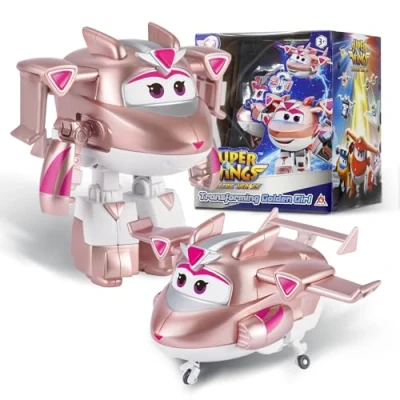 Bild av Super Wings Transformer Supercharged Golden Girl flygplan, höjd ca 12,7 cm, babydocka, leksaksflygplan och robotfigur för pojkar flickor från 3 år