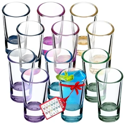 Bild av KADAX SCHNAPSLESER, 28 ml, skjutglasuppsättning, stamper för alkohol, varumärke, skott, vodka, fest, schnappar glas, korta glasögon, sambucaglas, stiftglasögon, skjutkeker (mångfärgad, 12 stycken)